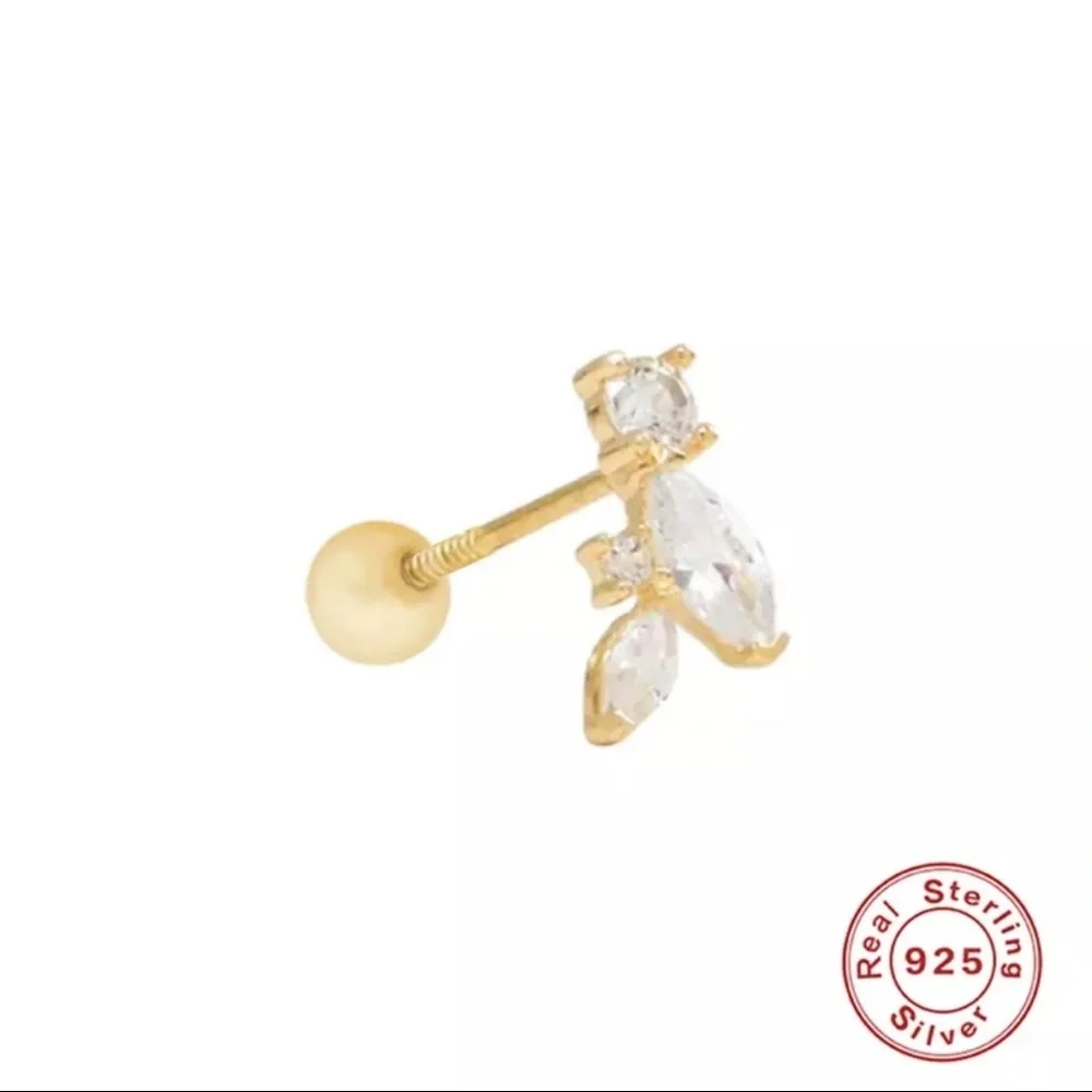 Wild Vine Marquise Round Clear Crystal CZ 18k Gold Plated S925 Stud Earring 1pc - Picture 2 of 10